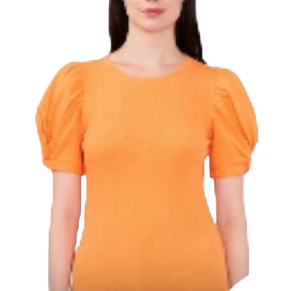 NWT Vince Camuto Orange Puff Sleeve Rib Top - Picture 4 of 4